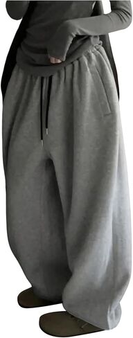 Women's Plus Size Joggers Wide Leg Drawstring Waist Sweatpants Casual Sports Pants with Pockets in Saudi Arabia