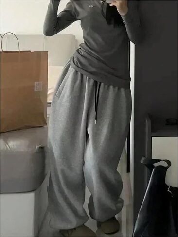 Women's Plus Size Joggers Wide Leg Drawstring Waist Sweatpants Casual Sports Pants with Pockets in Saudi Arabia