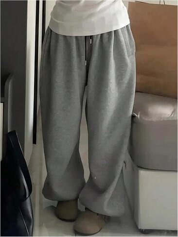 Women's Plus Size Joggers Wide Leg Drawstring Waist Sweatpants Casual Sports Pants with Pockets in Saudi Arabia