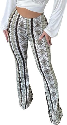 YUZIBAO Women's Flare Yoga Leggings High Waisted Boho Palazzo Wide Leg Pants Bell Bottoms in Kuwait