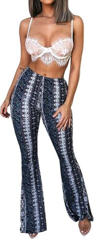 YUZIBAO Women's Flare Yoga Leggings High Waisted Boho Palazzo Wide Leg Pants Bell Bottoms in Kuwait
