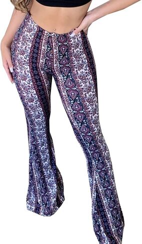 YUZIBAO Women's Flare Yoga Leggings High Waisted Boho Palazzo Wide Leg Pants Bell Bottoms in Kuwait