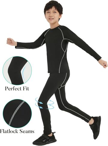 EXARUS 4 Pack Boys Compression Shirts Youth Long Sleeve Sports Base Layer Moisture Wicking Undershirts for Football 6-12Y in Kuwait