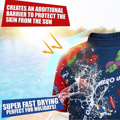 Marvel Rash Guard Swimsuit ، أساسيات العطلات الصيفية للأطفال ، ملابس ملابس الأطفال كاملة in Saudi Arabia