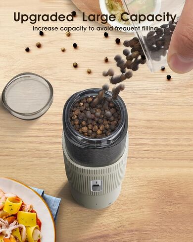 Upgraded Larger Capacity Electric Salt and Pepper Grinder Set, Rechargeable Salt and Pepper Grinder Set with Charge Base, Adjustable Coarseness, Efficient Kitchen Gadgets, Beige in Saudi Arabia