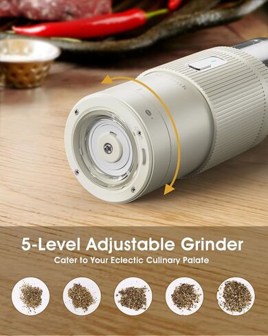 Upgraded Larger Capacity Electric Salt and Pepper Grinder Set, Rechargeable Salt and Pepper Grinder Set with Charge Base, Adjustable Coarseness, Efficient Kitchen Gadgets, Beige in Saudi Arabia