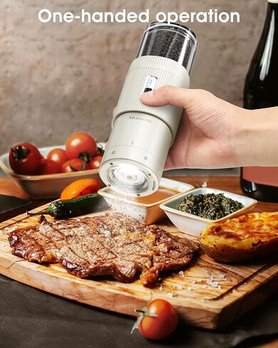 Upgraded Larger Capacity Electric Salt and Pepper Grinder Set, Rechargeable Salt and Pepper Grinder Set with Charge Base, Adjustable Coarseness, Efficient Kitchen Gadgets, Beige in Saudi Arabia