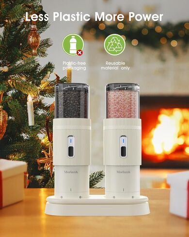 Upgraded Larger Capacity Electric Salt and Pepper Grinder Set, Rechargeable Salt and Pepper Grinder Set with Charge Base, Adjustable Coarseness, Efficient Kitchen Gadgets, Beige in Saudi Arabia