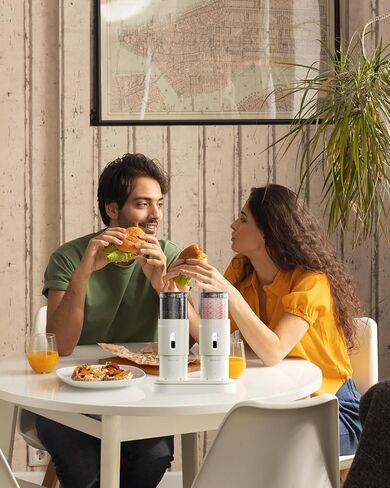 Upgraded Larger Capacity Electric Salt and Pepper Grinder Set, Rechargeable Salt and Pepper Grinder Set with Charge Base, Adjustable Coarseness, Efficient Kitchen Gadgets, Beige in Saudi Arabia