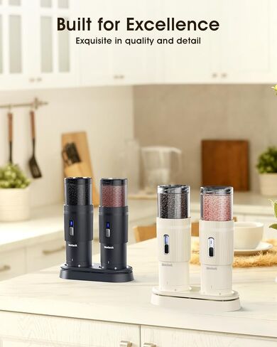 Upgraded Larger Capacity Electric Salt and Pepper Grinder Set, Rechargeable Salt and Pepper Grinder Set with Charge Base, Adjustable Coarseness, Efficient Kitchen Gadgets, Beige in Saudi Arabia