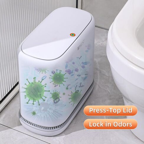 سلة المهملات الصغيرة الحمام مع غطاء ، 12 لتر/ 3.2 جالون علبة القمامة النحيفة ، سلة نفايات سلة المهملات الصغيرة مع غطاء منبثق لغرفة النوم ، الحمام ، المطبخ ، غرفة المعيشة ، المكتب in Kuwait