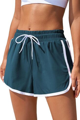 Aleumdr Womens Swim Shorts Color Block Side Split High Waisted Quick Dry Athletic Swim Board Shorts with Pockets in Saudi Arabia