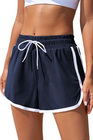 Aleumdr Womens Swim Shorts Color Block Side Split High Waisted Quick Dry Athletic Swim Board Shorts with Pockets in Saudi Arabia