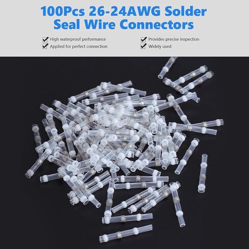100pcs 26-24Awg Solder Seal Wire Monitors ، Marine Automotive Heat Heat Shrink Butt Terminal Kit in Saudi Arabia