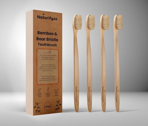 Boar Bristle & Bamboo-frushrush- فرشاة أسنان صديقة للبيئة مع شعيرات خنازير طبيعية 100 ٪- قابلة للتحلل ، آمنة اللثة ، شركة متوسطة ، خيزران وفرشاة أسنان الخنازير in Kuwait