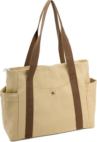 Canvas Tote Bag with Zipper, Multiple Pockets for Daily Essentials, Travel, Work in Kuwait