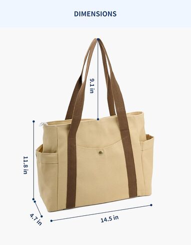 Canvas Tote Bag with Zipper, Multiple Pockets for Daily Essentials, Travel, Work in Kuwait