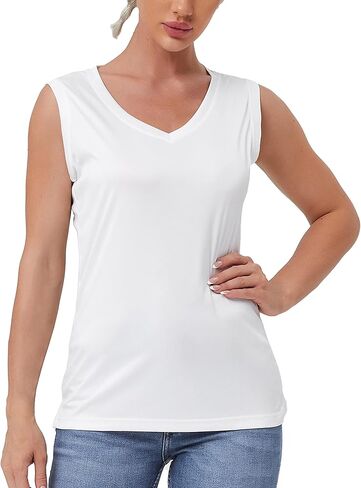 غلاف Bubbllemime للسيدات القصير/بلا أكمام UPF 50+ V الرقبة THERIC THERET TOPS TOPS TOPS TOPS TOPRES in Kuwait