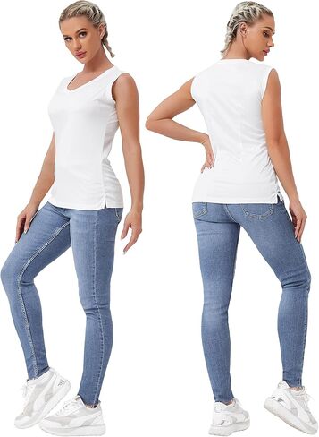 غلاف Bubbllemime للسيدات القصير/بلا أكمام UPF 50+ V الرقبة THERIC THERET TOPS TOPS TOPS TOPS TOPRES in Kuwait