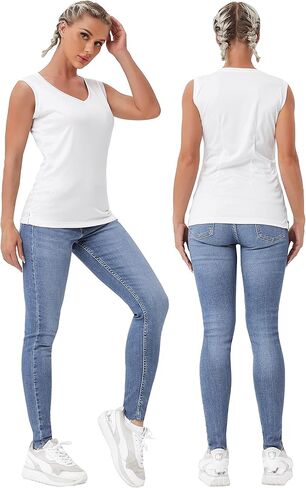 غلاف Bubbllemime للسيدات القصير/بلا أكمام UPF 50+ V الرقبة THERIC THERET TOPS TOPS TOPS TOPS TOPRES in Kuwait