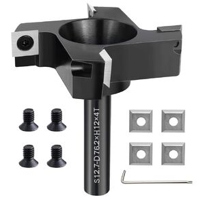 CNC Spoilboard Surfacing Router Bit, 1/2" Shank 3" Cutting Diameter 4 Wing, Slab Flattening Router Bit Planing Bit Wood Planer Bit Woodworking Tools, 4 Additional Carbide Inserts
