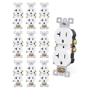 AIDA 20 Amps Outlets Duplex Electrical Receptacle Outlets, Electrical Outlet, 20Amp 125V Heavy-Duty Wall Outlet, Residential, 3-Wire, Self-Grounding, UL Listed, Side Wire (10 Pack, White)