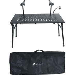 Rockville PKS44 2-Tier Keyboard/DJ Stand, Tabletop, Mic Stand, Detachable Second Tier, Foldable, Steel, Carry Bag, Perfect for DJs, Studios, Live Gigs