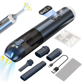 TEZILON Handheld Vacuum Cordless 18000Pa Powerful Suction, Portable 2-in-1 Car Vacuum Cleaner Rechargeable with LED Display&Air Duster, Multi-Nozzles for Car Home Pet (Greyish Blue)