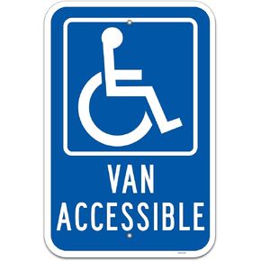 Brimar - 12" x 18" - Van Accessible Parking Sign - White Rust-Free Aluminum - Bold Text And Symbol - Easy Installation