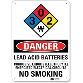 SmartSign “Danger - Lead Acid Batteries, Corrosive Liquids, Energized Electrical Circuits, No Smoking" Sign | 10" x 14" 3M Reflective Aluminum
