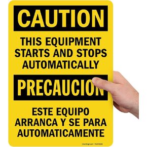 SmartSign "Caution - This Equipment Starts And Stops Automatically" Bilingual Label | 10" x 14" Laminated Vinyl