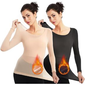 2PCS Women's Thermal Undershirt- Super Stretchy, Ultra Thin Silky Tech Tops for Everyday Comfort and Sports