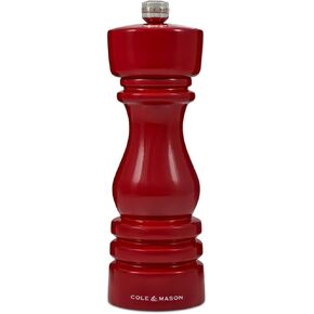 Cole & Mason London Refillable Spice Mill - Kitchen & Home Accessory - Table Black Pepper Grinder - Pepper Mill with Carbon Steel Mechanism - 7", Red Gloss