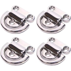 Pack of 4 Stainless Steel Folding Pad 6mm Deck Hardware Marine Part Depot Trailer D Rings Boat Tie Down Ring for Heavy Duty Truck Marine Trailer Boat Yacht
