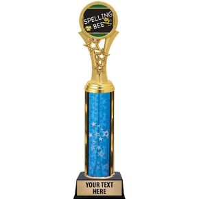 Spelling Trophies, 11" Blue Stars Spelling Bee Trophy Award, Free Engraving Prime