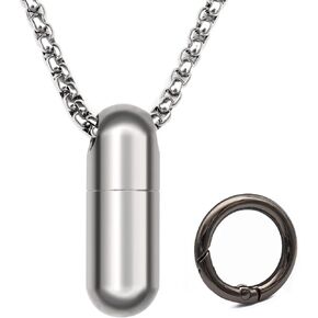 Small Pill Box Necklace Titanium Mini Pill Case W/ 28" Rolo Chain Necklace Tiny Pill Fob for Men Waterproof Pill Holder Emergency Aspirin & Nitro Pill Container Christmas Gifts Stocking Stuffers