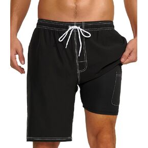 Mens Swim Trunks with Compression Liner 9" Swim Trunks Quick Dry Surfing Beach Shorts Hawaii Sports Shorts