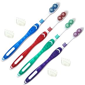 4pc Adult Medium Bristles Toothbrush with Caps Comfort Hold Deep Clean Cheek & Tongue Cleaner Round Circular with Caps Travel TSA Approved Cyclone Tooth Brush