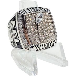 Legacy Rings 2023 Fantasy Football Championship trophy ring with clear display stand | Silver Tone | Size 8-14