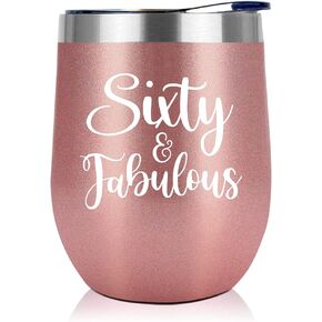 NewEleven 60th Birthday Gifts For Women - 1964 60th Birthday Decorations For Women - Happy 60th Birthday Gifts For Women - 60th Birthday Gift Ideas For Women, Mom, Wife, Aunt - 12 Oz Wine Tumbler
