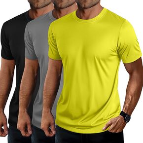 Ficerd 3 Pack Swim Shirts for Men Short Sleeve Quick Dry Shirts Crew Neck Rash Guard UV Athletic Lightweight Basics Tees