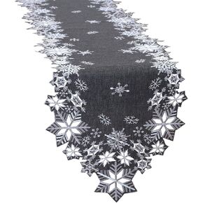Simhomsen Embroidered Gray Snowflakes Table Runners for Christmas Holiday and Winter (Gray, 14×34 inches)