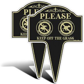 GicnKeuz Keep Off the Grass Sign, 14"×10" Heavy Duty Aluminum Sign, Keep Dogs Off Lawn Sign, Stay Off Grass Signs for Yard, Easy to Install, Outdoor Use (2 Pack)