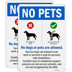T&R No Pets - No Dogs Or Pets Allowed Sign - 2 Pack - 14 x 10 Inches Rust Free .040 Aluminum Reflective - UV Protected, Waterproof and Fade Resistant - 6 Pre-drilled Holes