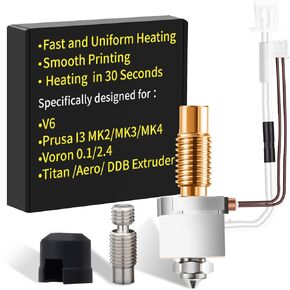 Upgrade V6 hotend Ceramic: 24V 60W Ceramic Heating Core with Silicone Sock Compatible with V6 Volcano Printer Head 3D Printer Extruder Hot End