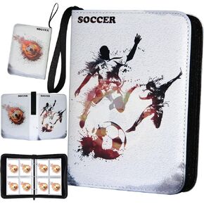 Soccer Card Binder, World Cup Card Binder 4 Pocket with 50 Removable Sleeves Fits 400 Sport Cards, 3 Ring Card Holder Binder with Zipper, Collector Storage Album