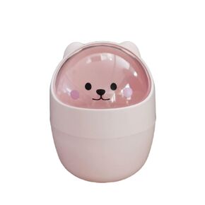 Cute Mini Desktop Trash Can, Cartoon Cat Animal Shape Waste Paper Bin with Swing Lid Mini Countertop Trash Can Small Garbage Can(Pink)