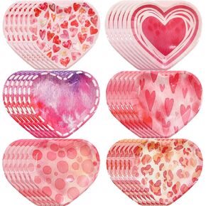 ceiba tree 60Pcs Heart Shaped Plates Valentines Day Paper Plates Disposable Dinner Happy Valentine's Day Party Supplies