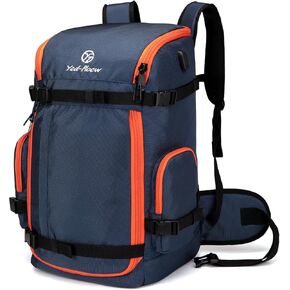 Ski Boot Bag Backpack, 50L Large Capacity Water-Resistant Padded Ski Travel Bag & Snowboard Boot Bag for Ski Boots, Helmet, Goggles, Clothes, Gloves, Snowboard Gear (Dark Blue)