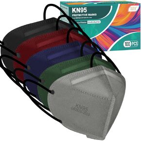 أقنعة الوجه XDX KN95 ، 100 عبوة ملفوفة بشكل فردي أقنعة الوجه متعددة الألوان للرجال والنساء ، 5 طبقات أقنعة مريحة يمكن التخلص منها ، كفاءة الفلتر ≥95 ٪